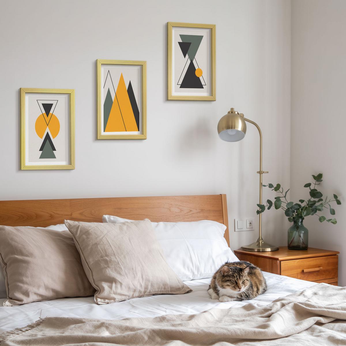 BILDER SET 3er Set - 20x30 cm Goldrahmen - Abstrakte geometrische Formen - Goldfarben, Kunststoff (20/30cm) - TULUP