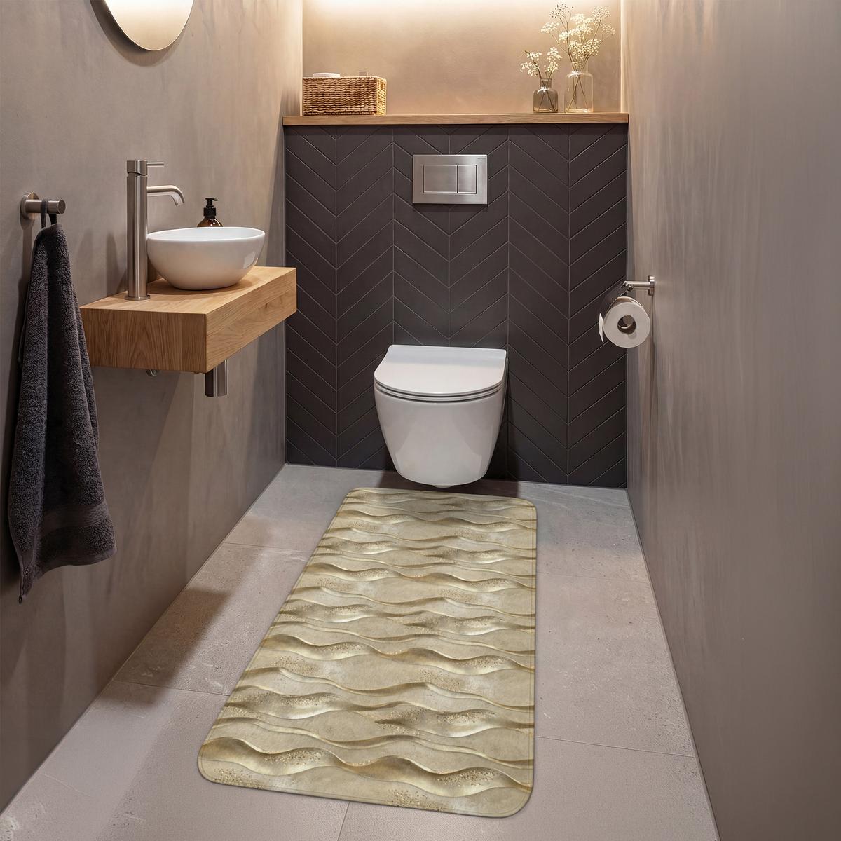 WC-VORLEGER Wellen - Muster - Gold Toilettenvorleger 60x120 cm - Messingfarben, Textil (60/1cm) - OnlyWow