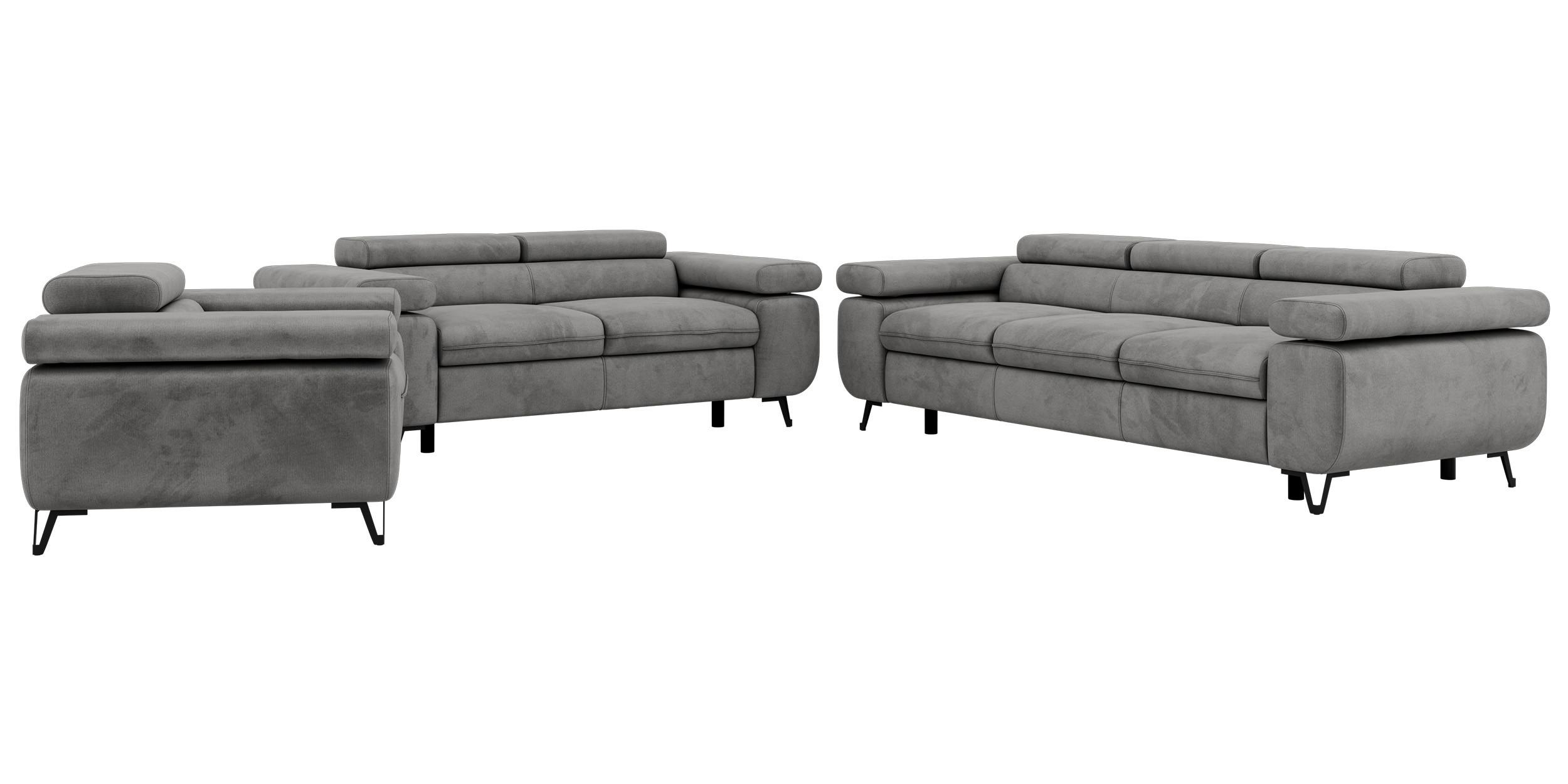 SITZGARNITUR PETER 1+2+3 - Hellgrau Velvet - Silberfarben/Hellgrau, Textil/Metall (262/76/99cm) - MKS