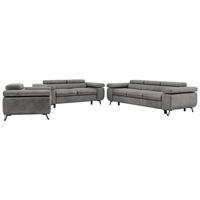 SITZGARNITUR PETER 1+2+3 - Hellgrau Velvet - Silberfarben/Hellgrau, Textil/Metall (262/76/99cm) - MKS