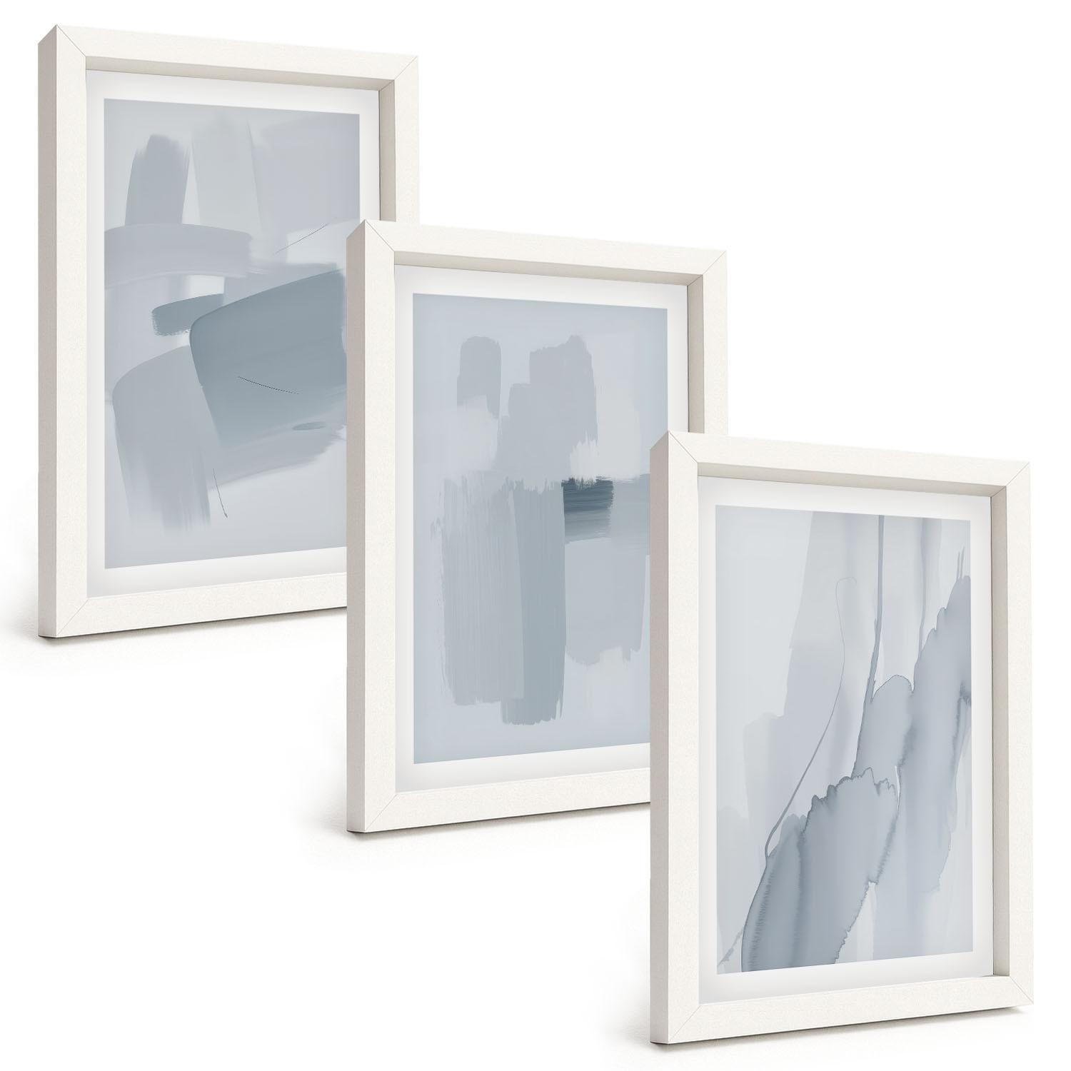BILDER SET 3er Set - 20x30 cm Weißer Rahmen - Abstrakte Aquarellkunst - Weiß, Kunststoff (20/30cm) - TULUP
