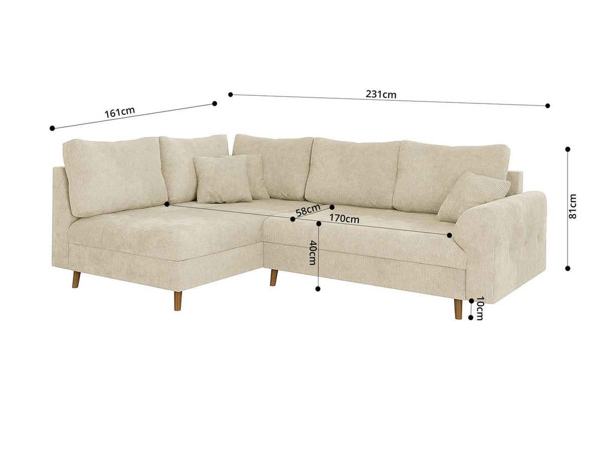 ECKSOFA inkl. Hocker Sigurd Beige Chenille - Ottomane Links - Beige/Braun, Holz/Textil (231/161cm) - S-Style Möbel