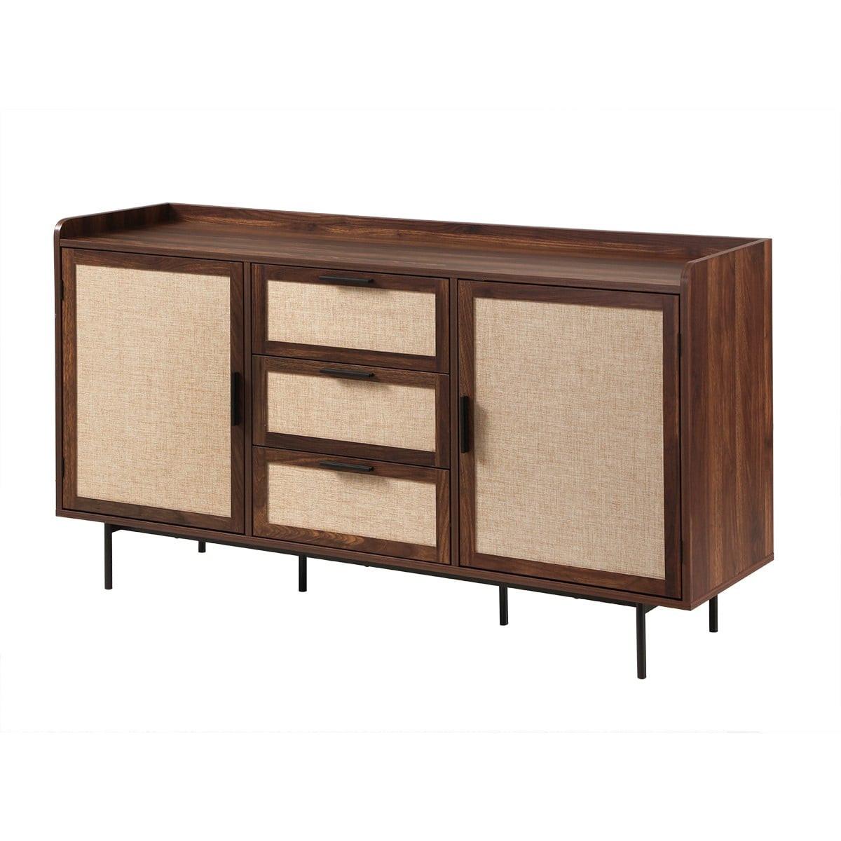 SIDEBOARD im Nussbaumdekor, 2 Türen, 3 Schubladen mit Fronten aus Stoff 140/39,5/79 cm - Nussbaumfarben, Holzwerkstoff (39.5/79/47.5cm) - Calicosy