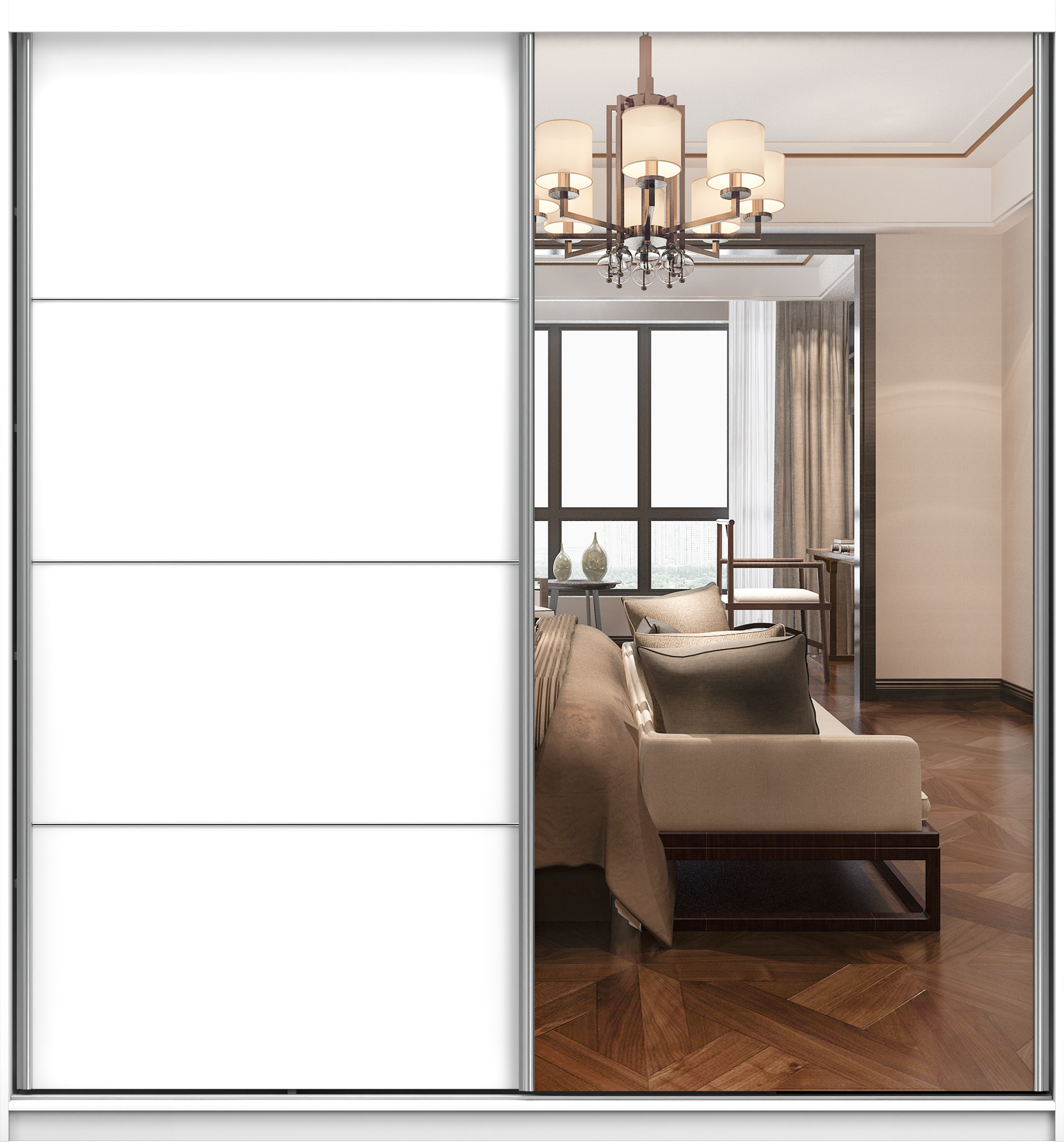 SCHWEBETÜRENSCHRANK 203/218/61 cm 2-türig Pola 42 B Weiß/Weiß - Alufarben/Weiß, Glas/Holzwerkstoff (203/218/61cm) - imoebel24