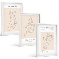 BILDER SET 3er Set - 40x60 cm Weißer Rahmen - Poster mit minimalistischen Frauensilhouetten - Weiß, Kunststoff (40/60cm) - TULUP