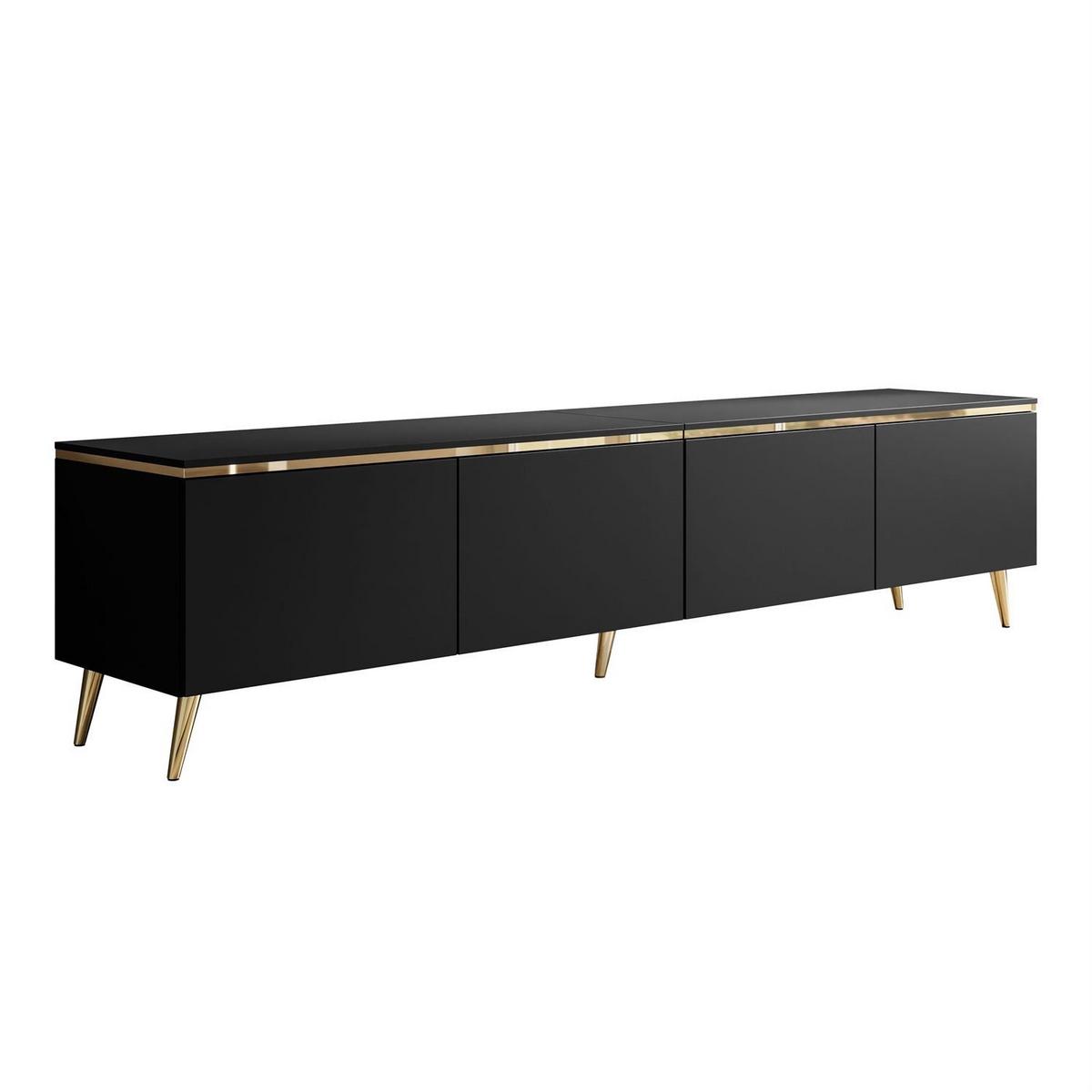TV-SCHRANK CELINE 200 cm schwarz matt auf schräge goldenen Füßen - Schwarz, Holzwerkstoff (200/49/40cm) - Lookway