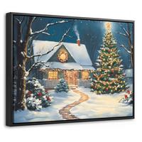 LEINWAND Bilder mit Rahmen - Weihnachten - Weihnachtsbaum - Winter - Zuhause - Schnee - 40x30 - Smaragdgrün, Textil (40/30cm) - MuchoWow