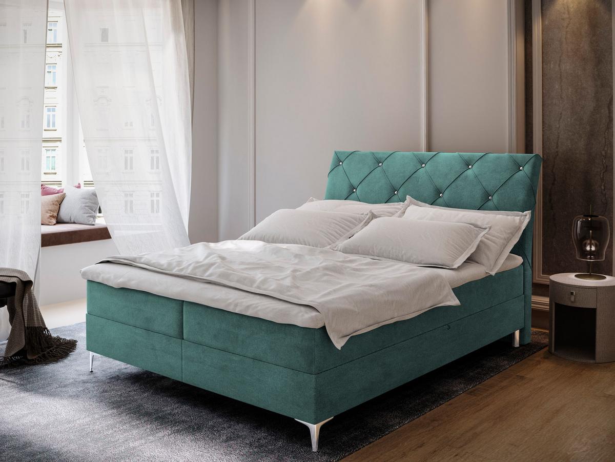 BOXBETT MACON 180x200 cm mit Matratze und Topper - Blau - Blau, Holz (180/200cm) - MASSENO