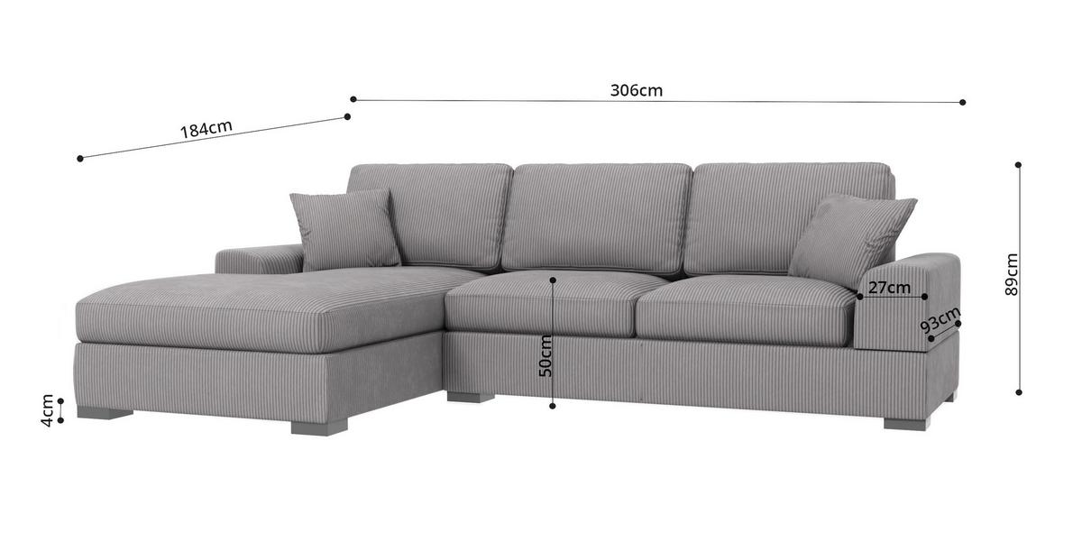 ECKSOFA Saga Hellgrau Cord - Hellgrau/Schwarz, Holz/Buchenholz (306/184cm) - S-Style Möbel