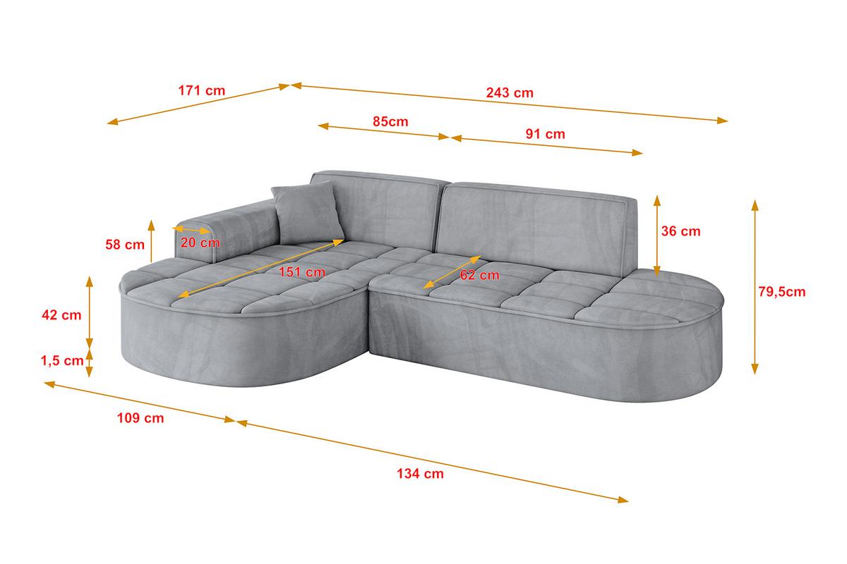 ECKSOFA Ottomane Links TARO-L1 - 243x171x79,5 cm Hellgrau - Grau, Holzwerkstoff/Textil (243/171cm) - ALTDECOR