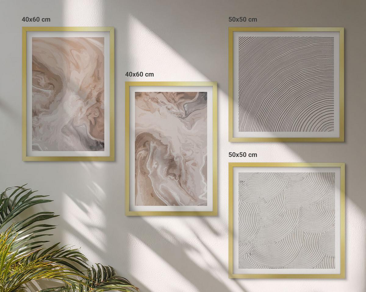 BILDER SET 4er Set - 50x50 cm & 40x60 cm Goldrahmen - Marmorstein-Texturmuster - Goldfarben, Kunststoff (50/50cm) - TULUP