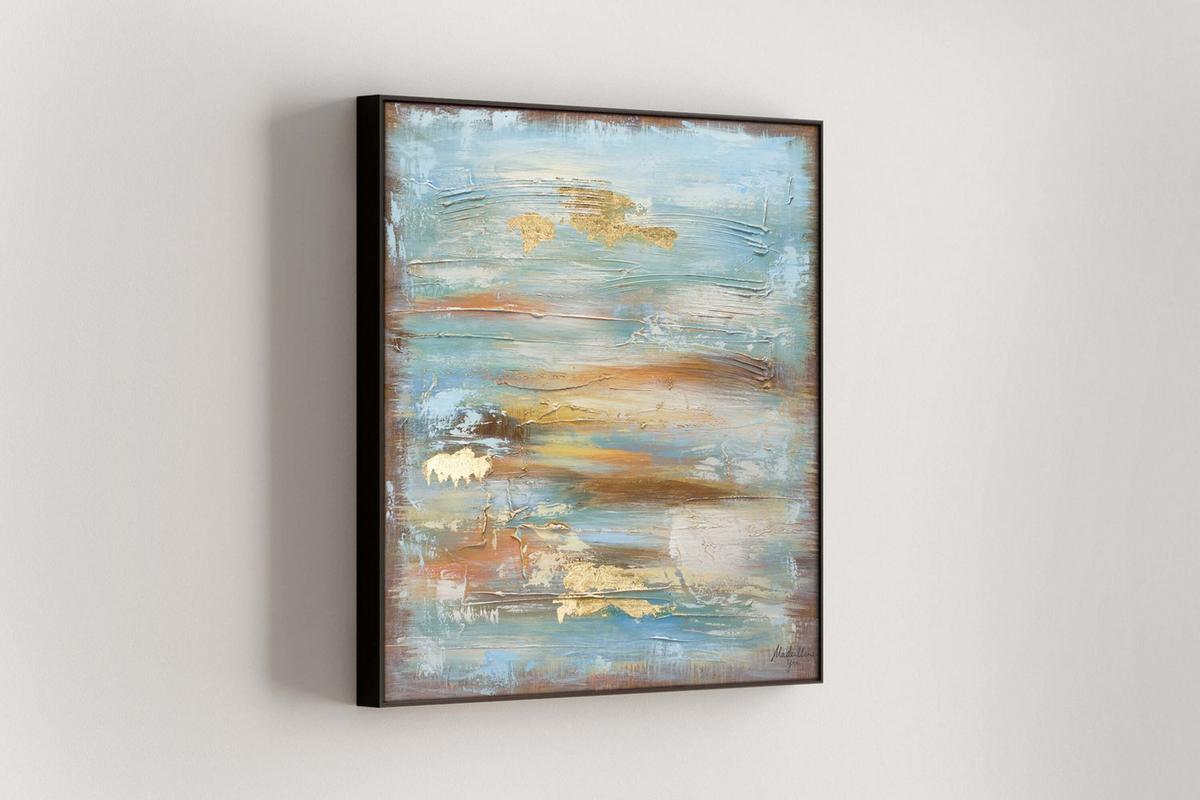 ACRYLBILD HANDGEMALT 60/60 cm - Blau/Braun, Holz/Textil (60/60cm) - KUNSTLOFT