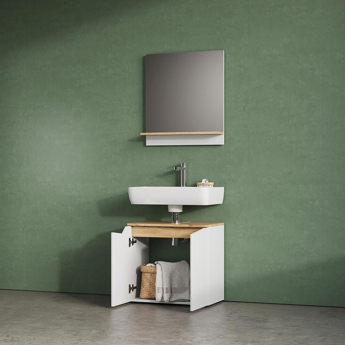 BADMÖBEL-SET Timavo Weiß 2 Teile - Weiß, Holzwerkstoff (60/57/35cm) - Livinity®