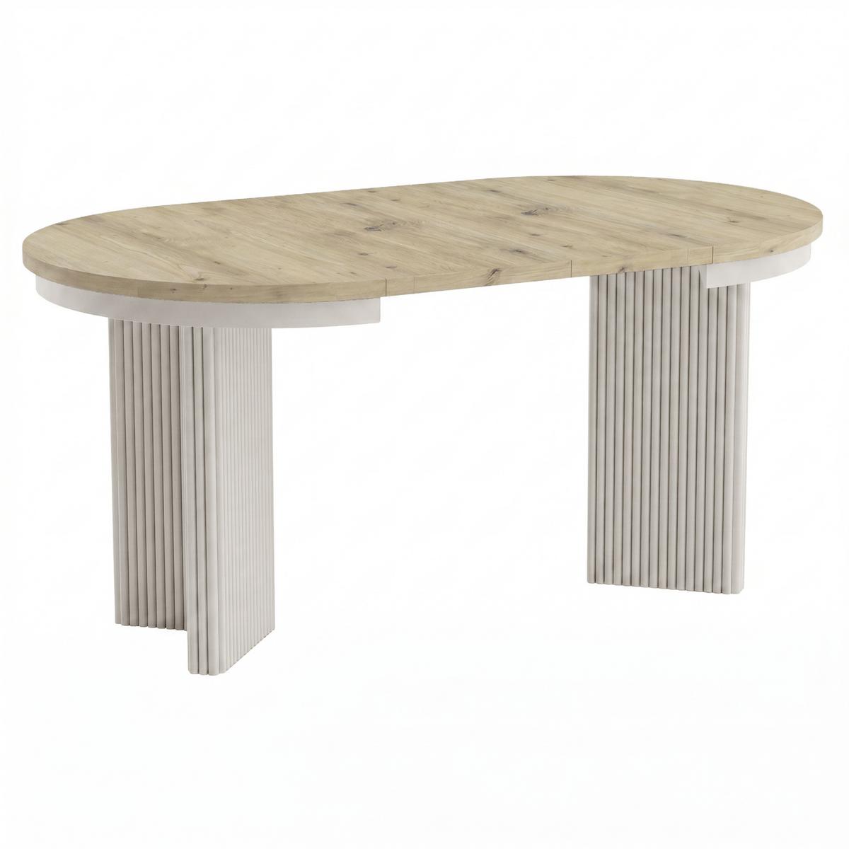 ESSTISCH Prestige runder Design-Tisch, ausziehbar Ø 100–180 cm, Eiche artisan+Kaschmir - Kaschmir/Eichefarben, Metall (100/100/77cm) - Beautysofa
