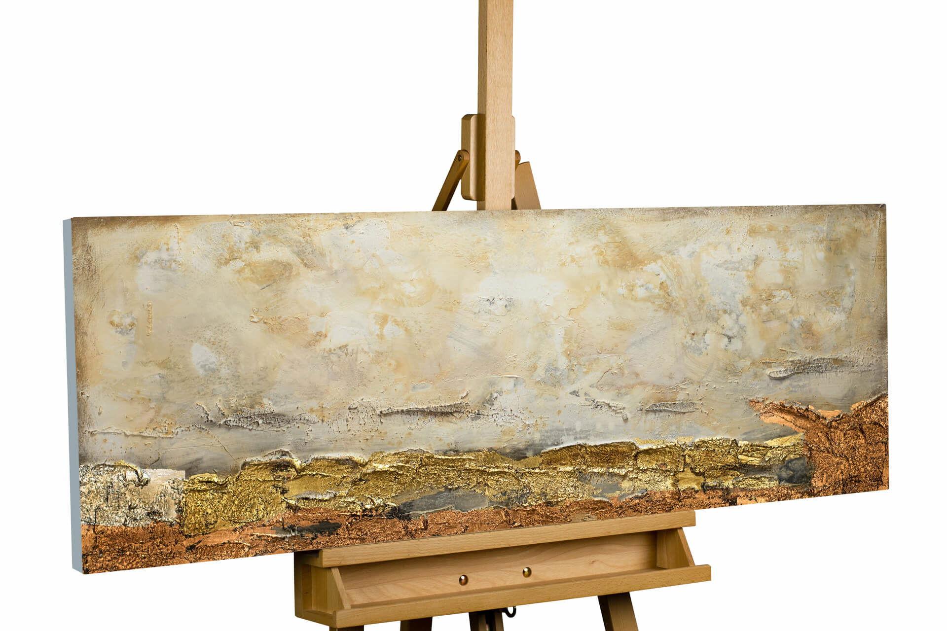ACRYLBILD HANDGEMALT 120/40 cm - Weiß/Braun, Holz/Textil (120/40cm) - KUNSTLOFT