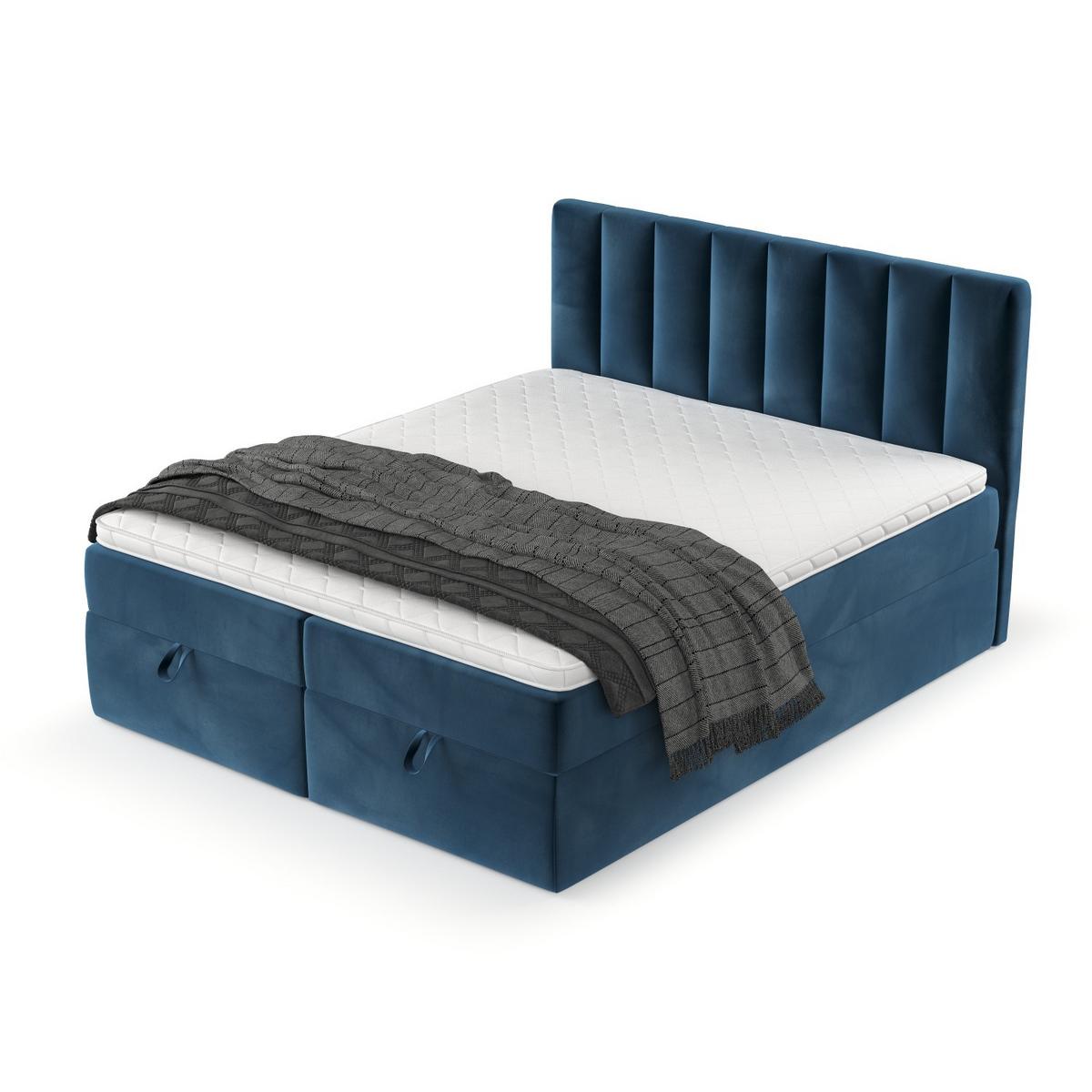 BOXBETT Lusso 140/200 cm Dunkelblau im Kronos Stoff - Schwarz/Dunkelblau, Holz/Holzwerkstoff (140/200cm) - AltaBeds
