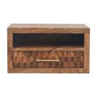 NACHTKASTEN Arno Wandmontiert in Goldenem Teak, 1 Schublade und Offenes Regal, Hellbraun - Hellbraun/Messingfarben, Holz/Metall (45/25/32cm) - Artisan Furniture