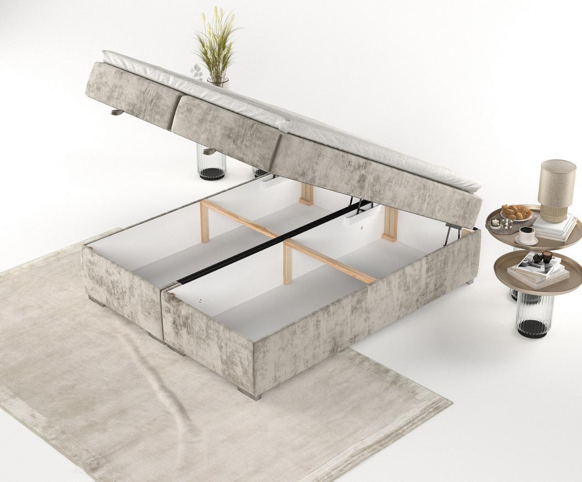BOXBETT Reto 200/200 cm Beige im Lotta Stoff - Chromfarben/Beige, Holz/Holzwerkstoff (200/200cm) - AltaBeds