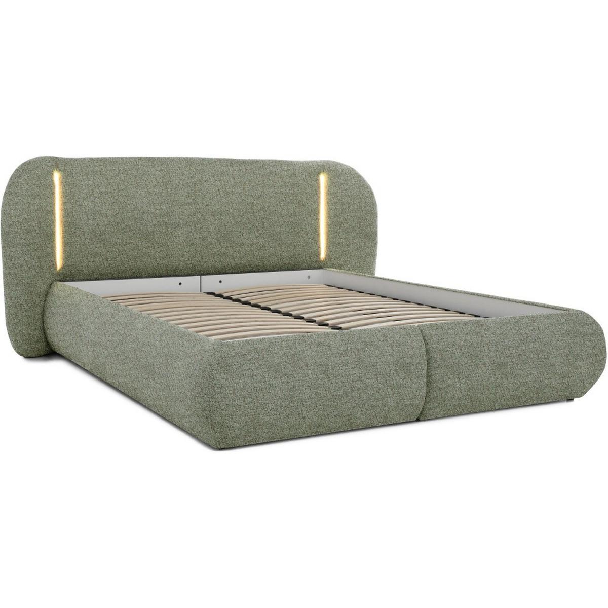 POLSTERBETT Corfu mit LED-Beleuchtung, mit Bettkasten, rundliche Formen, 140x200, Grün - Grün, Textil/Metall (140/200cm) - Beautysofa