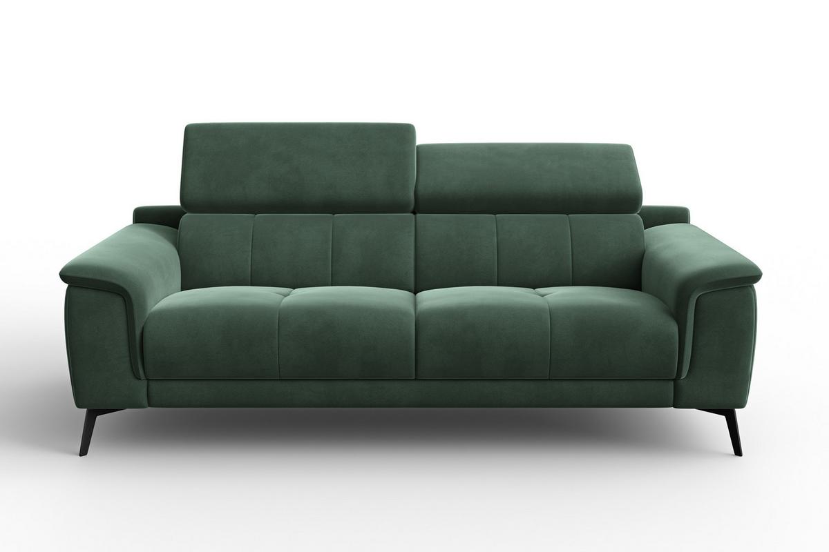 SOFA FIERO 3-Sitzer, Grüner Veloursstoff - Schwarz/Grün, Holz/Textil (212/82/103cm) - Courtois Laville