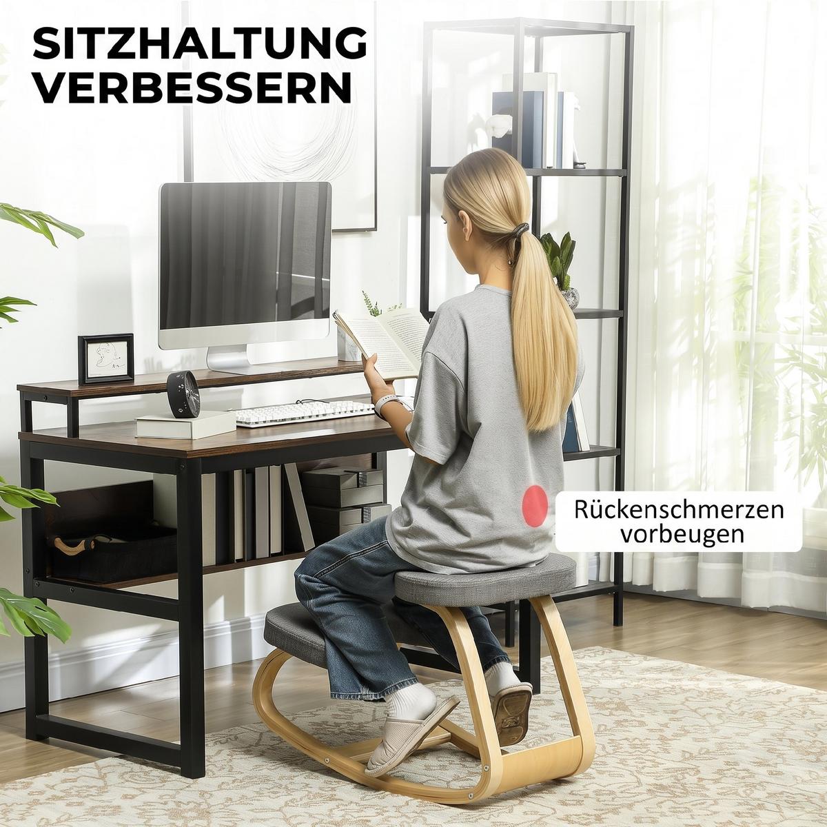 KNIESTUHL Birkenholz Polyester Grau - Grau, Holz (50/55/73cm) - HOMCOM