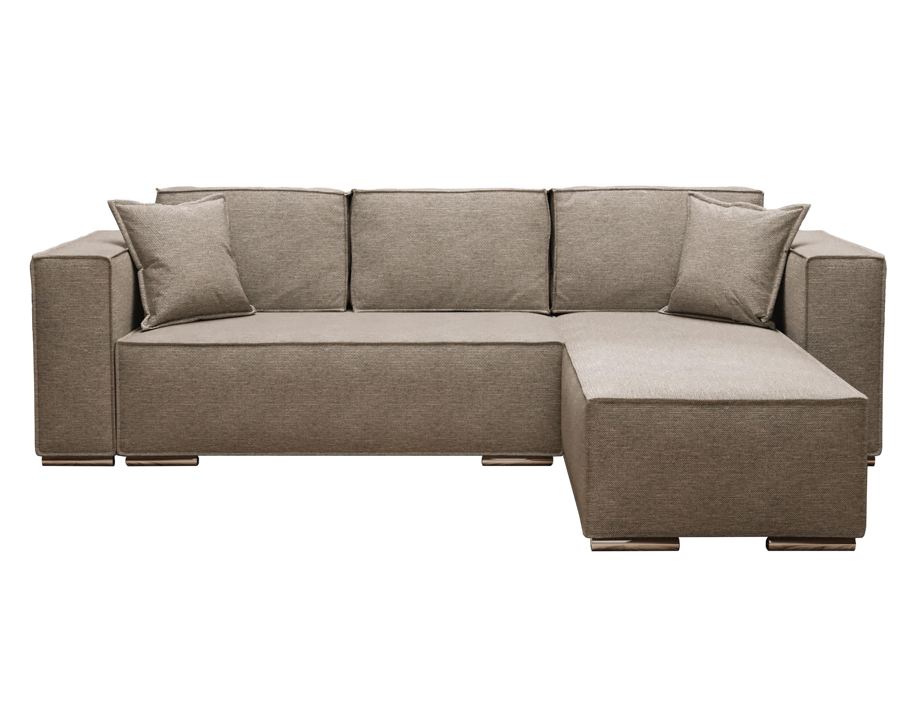 ECKSOFA L Form Vinoria Beige 255/180/82 cm Rechts mit Schlaffunktion - Chromfarben/Beige, Textil/Metall (255/180cm) - AX Living