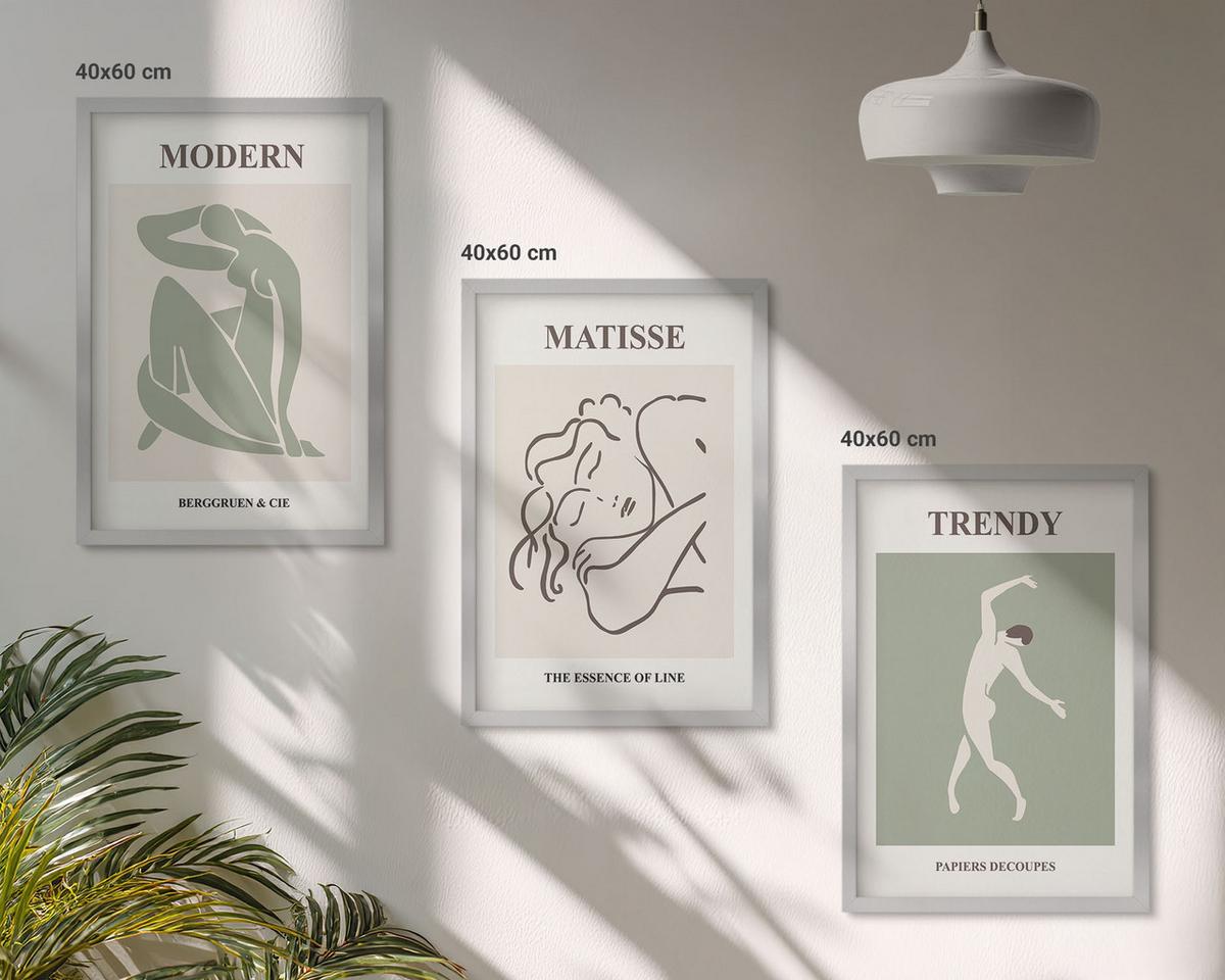 BILDER SET 3er Set - 40x60 cm Silberner Rahmen - Stilvolle minimalistische Charaktere - Silberfarben, Kunststoff (40/60cm) - TULUP