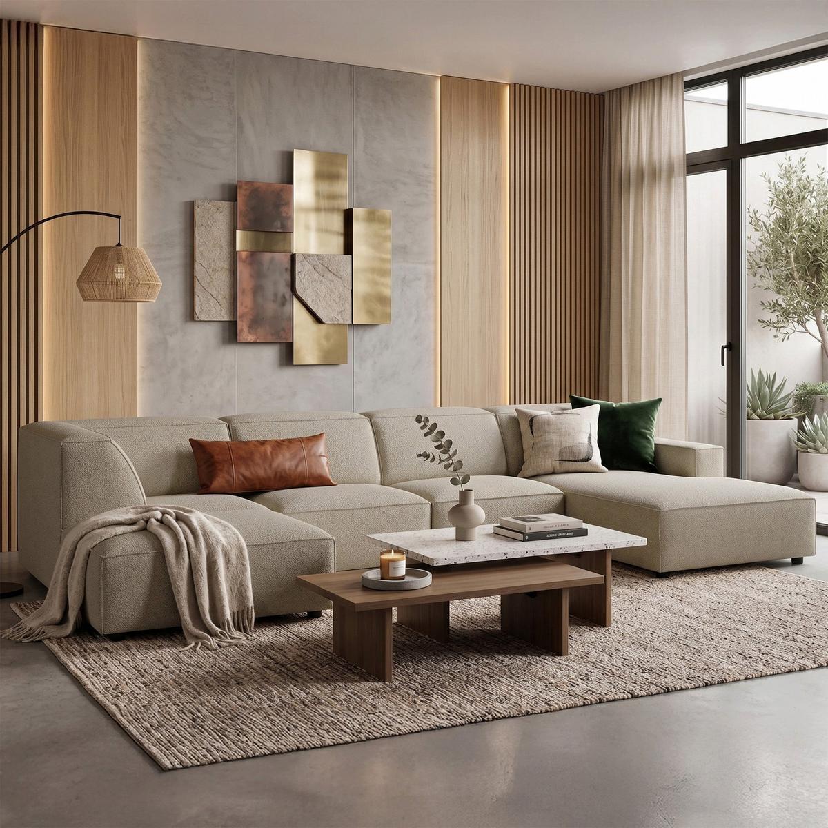 WOHNLANDSCHAFT Sellmo 366 cm - Taupe/Schwarz, Kunststoff/Textil (370/70/184cm) - Selsey
