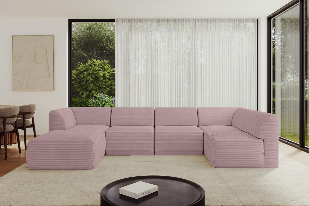 WOHNLANDSCHAFT Ottomane Links MOVO-L 345x180x78 cm Rosa Cord - Rosa, Holzwerkstoff/Kunststoff (345/78/180cm) - ALTDECOR