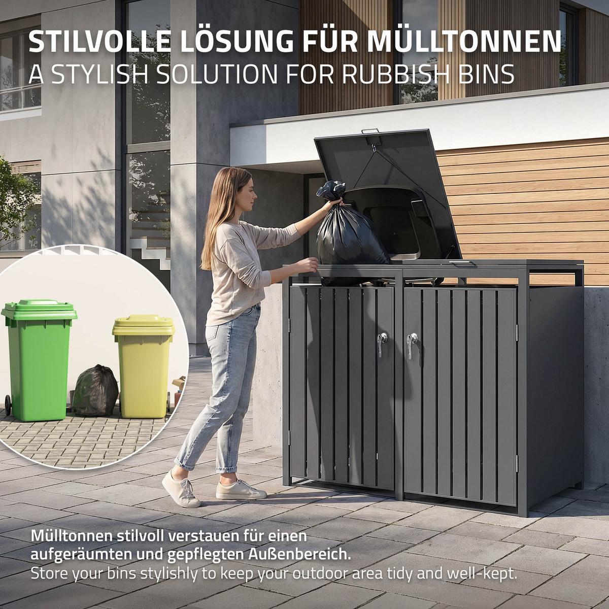 MÜLLTONNENBOX 4er Anthrazit - Anthrazit, Metall (264/120/80cm) - ML-DESIGN