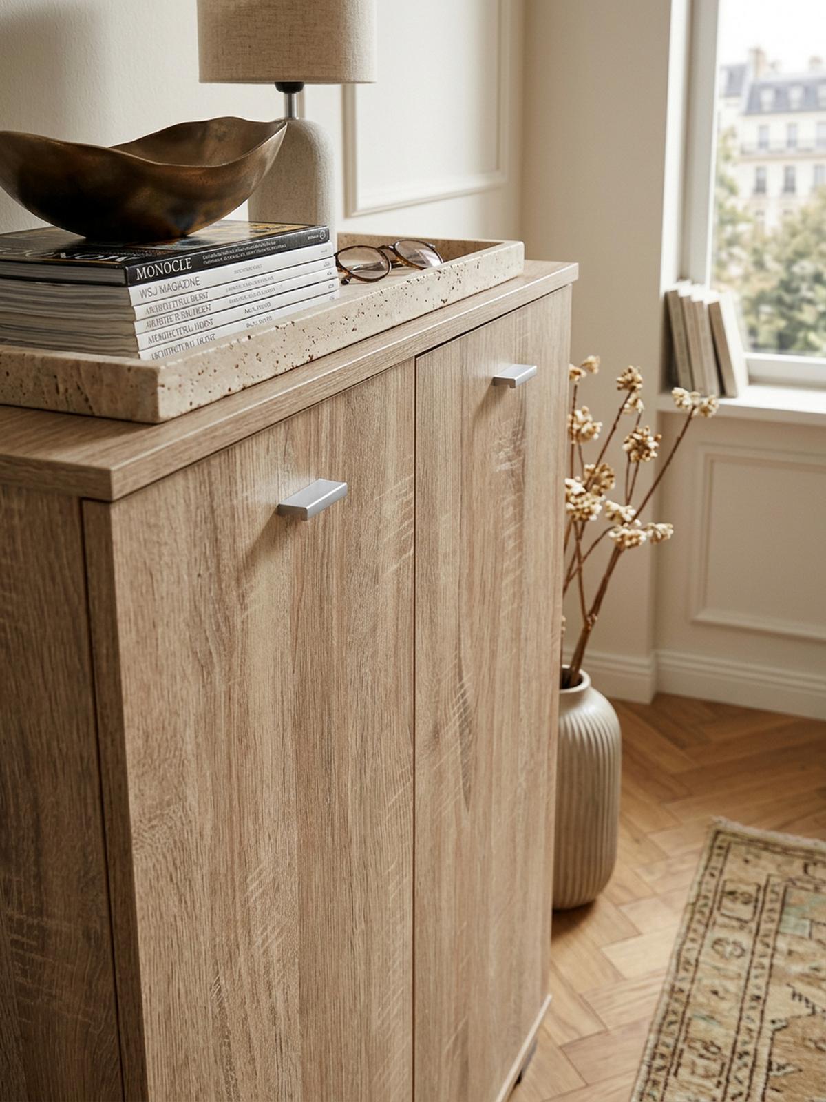 SCHUHSCHRANK Holz mit 2 Türen und 3 Einlegeböden, Beige 60x35x90 cm - Beige/Grau, Holz/Kunststoff (60/90/35cm) - KADIMA DESIGN