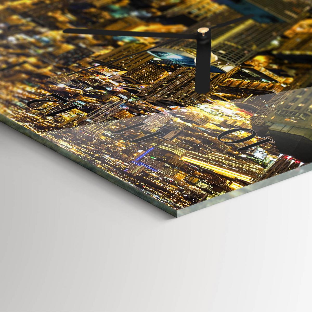 WANDUHR aus Glas 60x30 cm - Stadt bei Nacht - Gelb, Glas (60/30/0.4cm) - TULUP