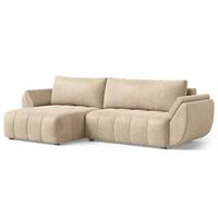 ECKSOFA OLSI Creme Velours-Stoff mit Schlaffunktion - Creme, Holz (285/148cm) - MASSENO