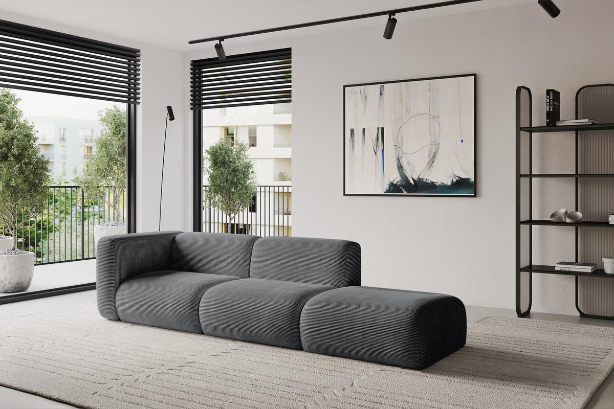 SOFA Ottomane Links MIRA-S3 296x89x70 Dunkelgrau Cord - Dunkelgrau/Graphitfarben, Holzwerkstoff/Kunststoff (296/70/89cm) - ALTDECOR