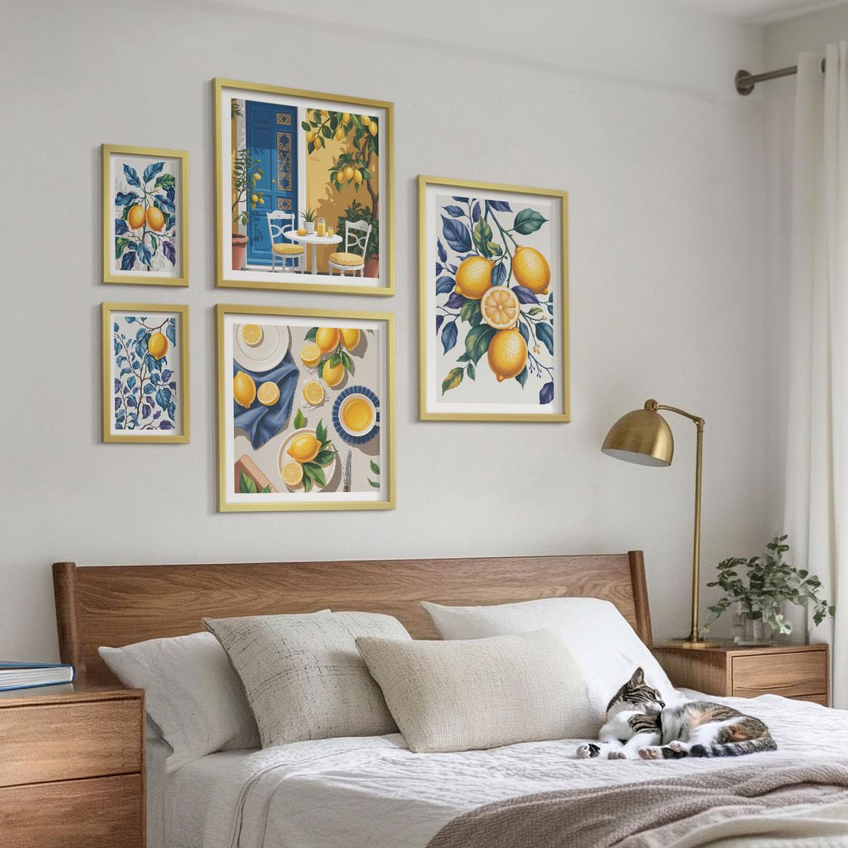 BILDER SET 5er Set - 50x50 cm & 20x30 cm & 40x60 cm Goldrahmen - Grüne Oliven, Eukalyptus - Goldfarben, Kunststoff (40/60cm) - TULUP