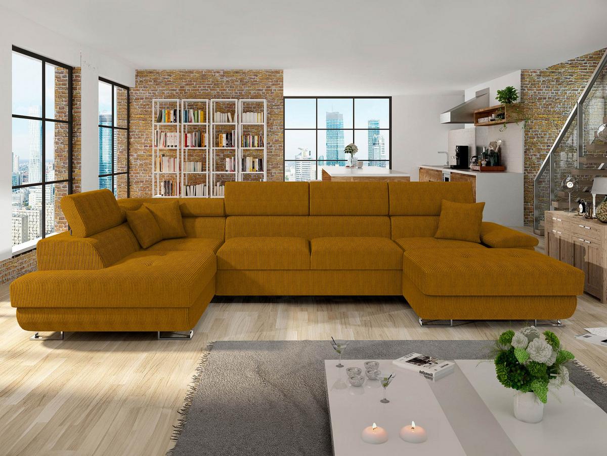WOHNLANDSCHAFT Cotere Bis Cord, Seite: Links - Bronzefarben, Holz (345/91/202cm) - MIRJAN24