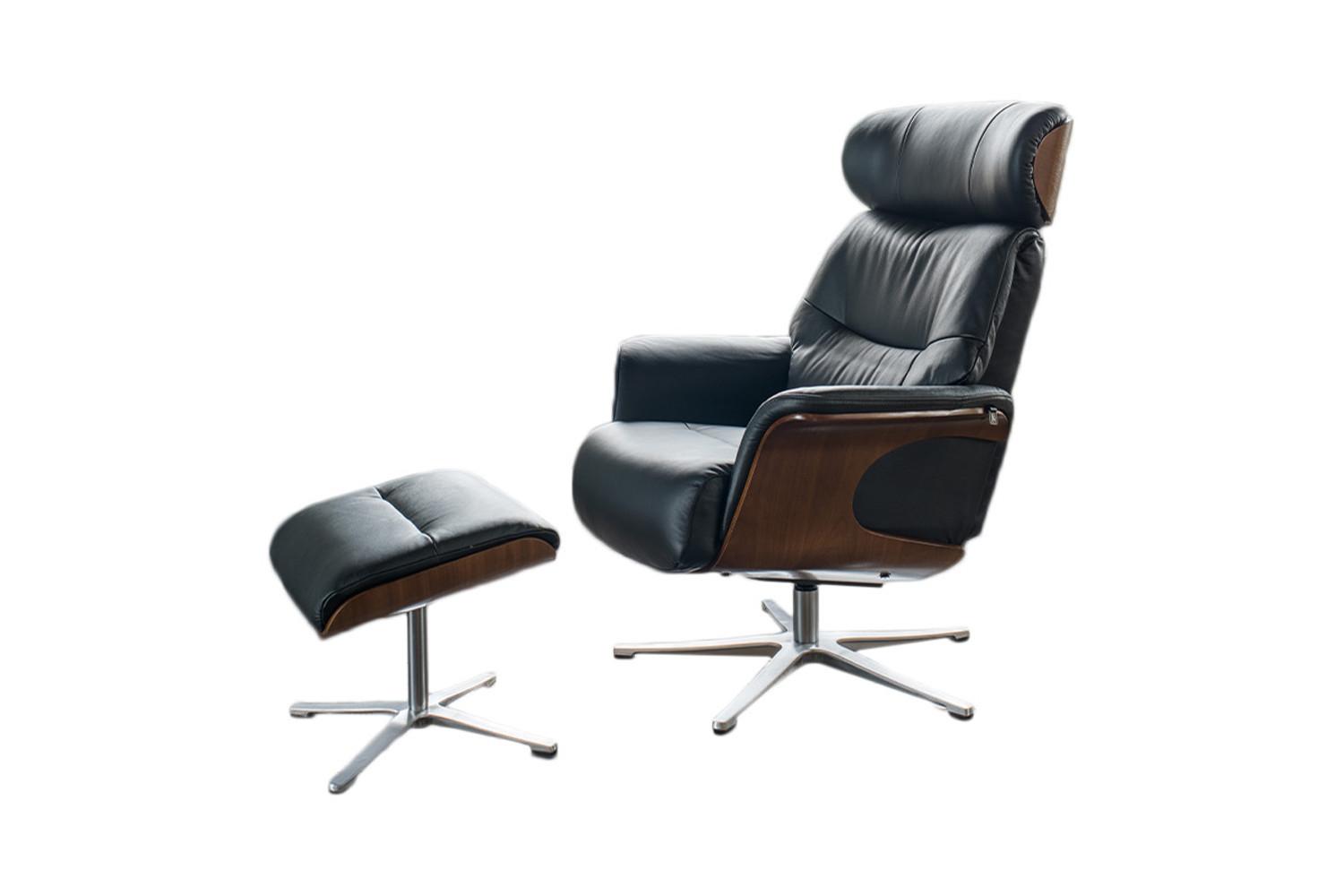RELAXSESSELSET TOSAR Schwarz Leder - Silberfarben/Schwarz, Leder/Metall (83/110/89cm) - KAWOLA