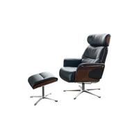 RELAXSESSELSET TOSAR Schwarz Leder - Silberfarben/Schwarz, Leder/Metall (83/110/89cm) - KAWOLA