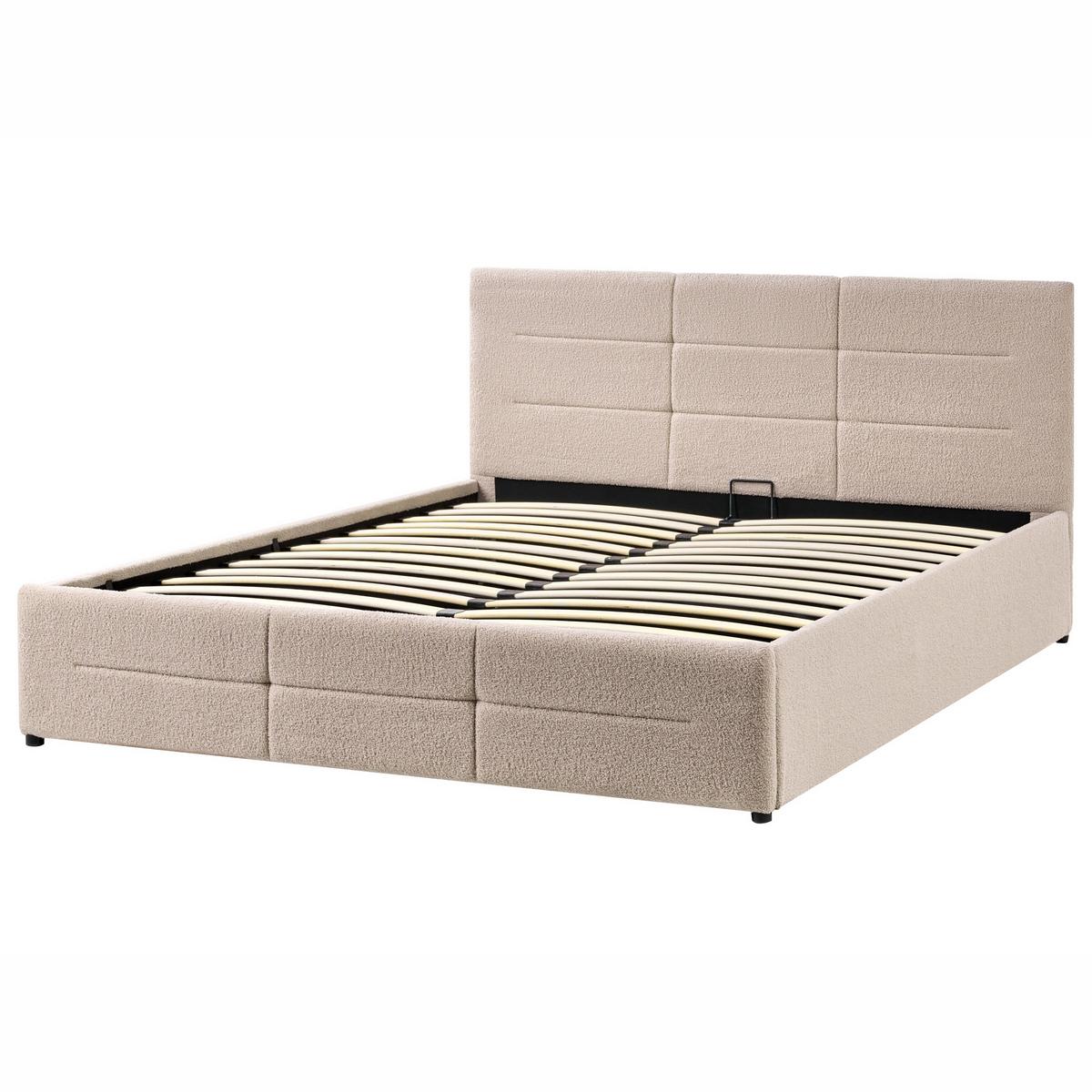BETT mit Stauraum 160/200 cm Bouclé Beige Massognes - Beige, Textil (160/200cm) - Beliani