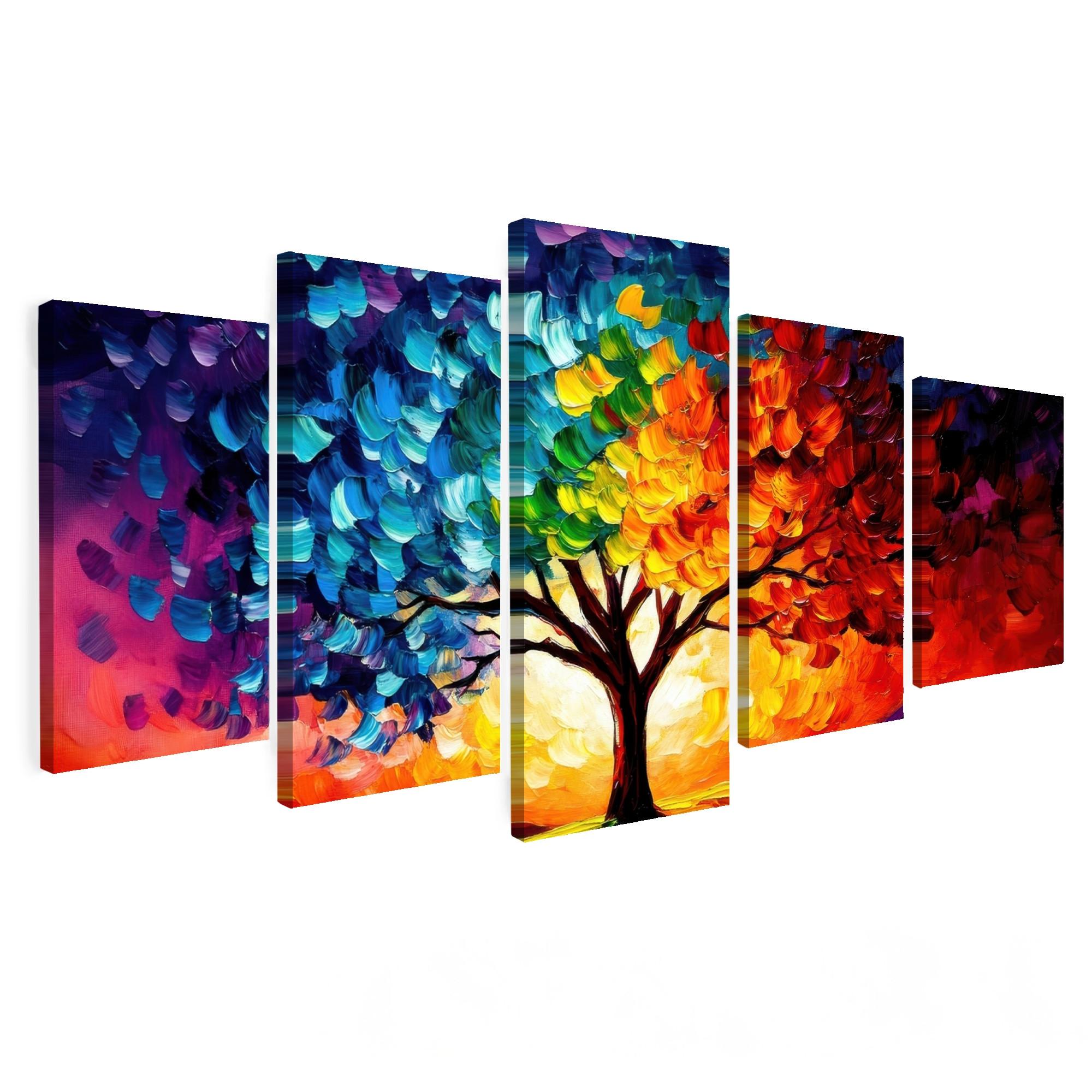 LEINWANDBILD 5er Set Baum - Farbenfroh - Malerei-Look - Abstrakt 100x50 cm - Multicolor, Textil (100/50cm) - MuchoWow
