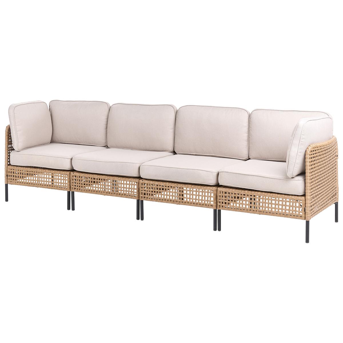 GARTENSOFA mit Tisch 4-Sitzer modular Polyrattan Hellbeige Omegana - Beige/Schwarz, Kunststoff (276/80/68cm) - Beliani