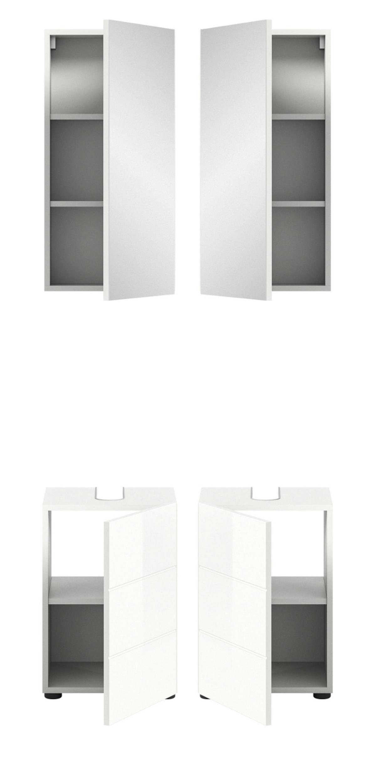 BADMÖBEL-SET 2-teilig weiß Hochglanz, Badkombination 38 x 190 cm - Weiß Hochglanz, Glas/Holzwerkstoff (38/190/34cm) - Inn.Furn
