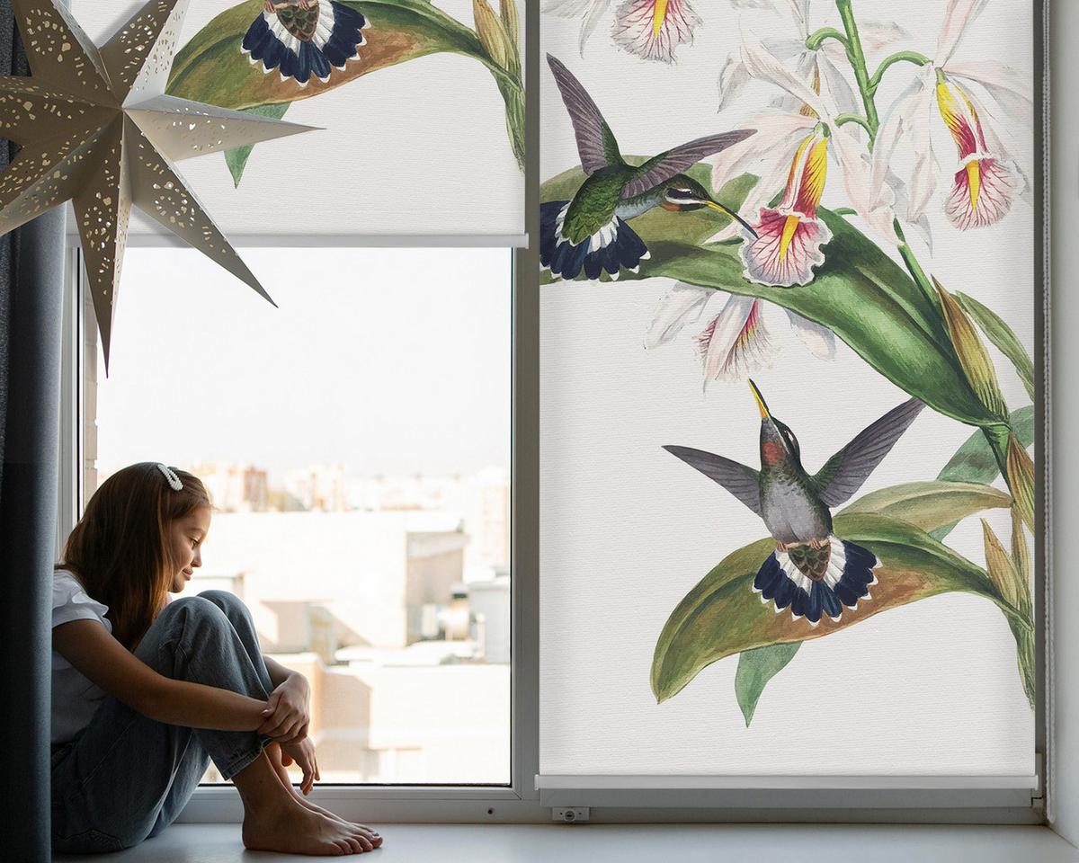 INNENROLLO - Fensterrollo - Rollo - 80x140 cm - Vögel auf einer Blume - Grau, Kunststoff (80/140/0.5cm) - TULUP