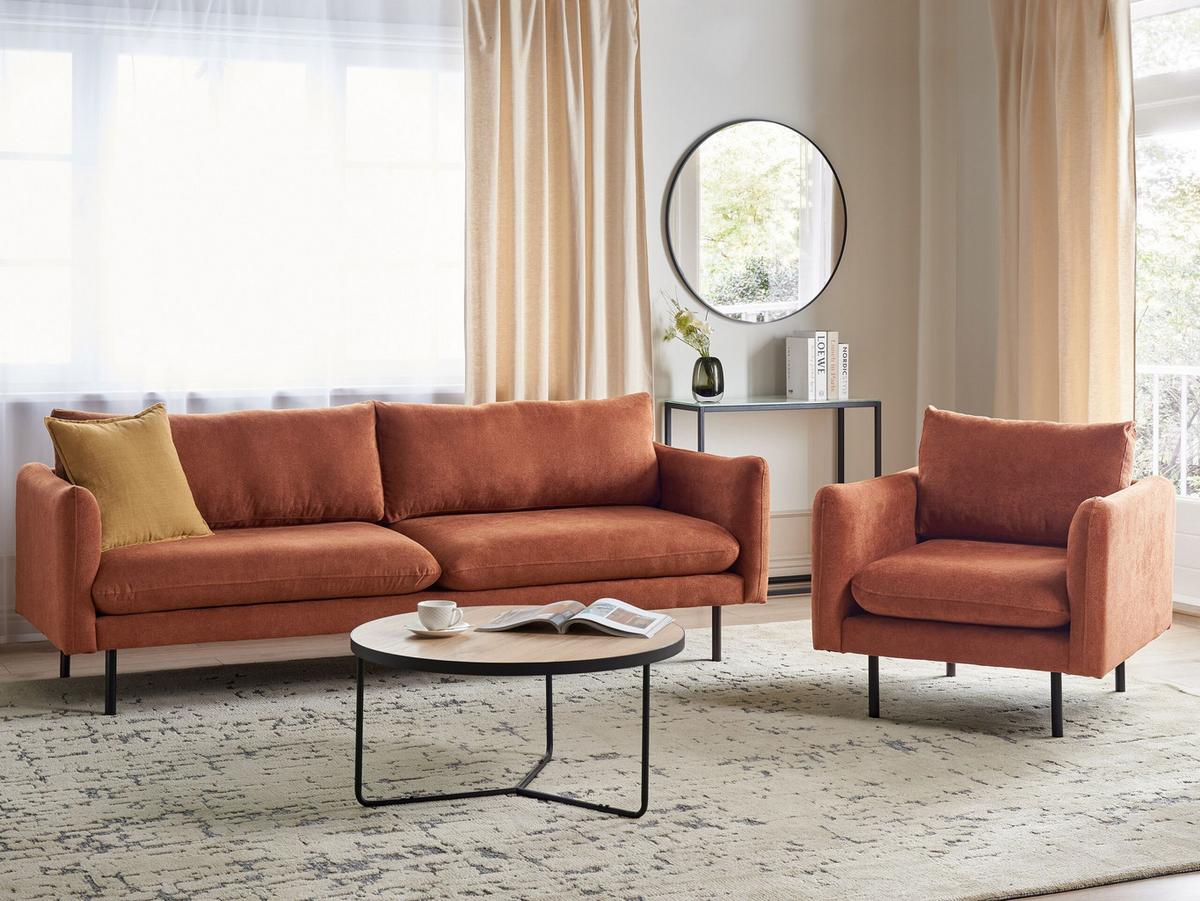 SOFA-SET 4-Sitzer Chenillegewebe Goldbraun Vinterbro - Goldfarben/Schwarz, Textil (220/85/85cm) - Beliani
