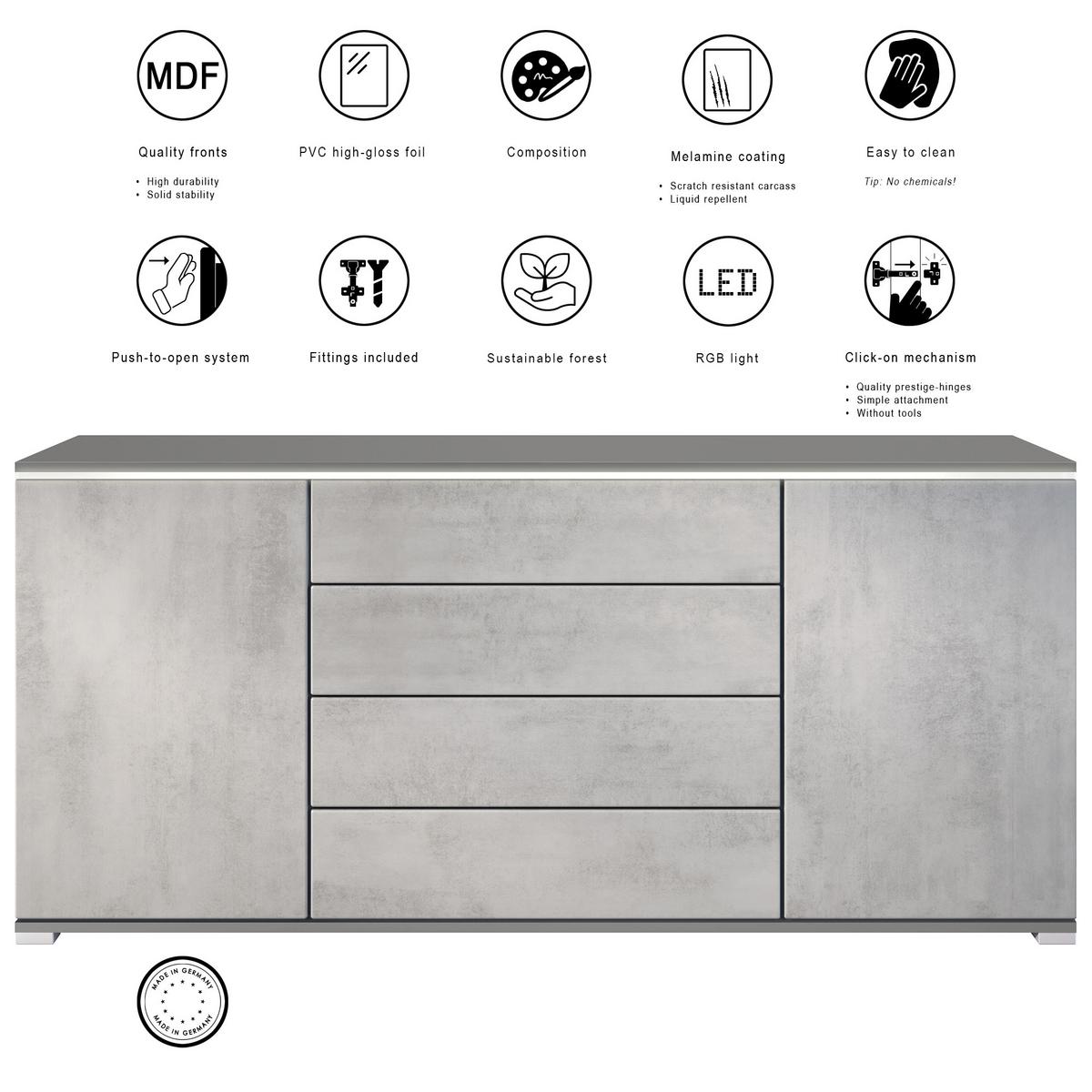SIDEBOARD Faro Anthrazit matt - Anthrazit, Holzwerkstoff (166.5/75.5/35cm) - Vladon