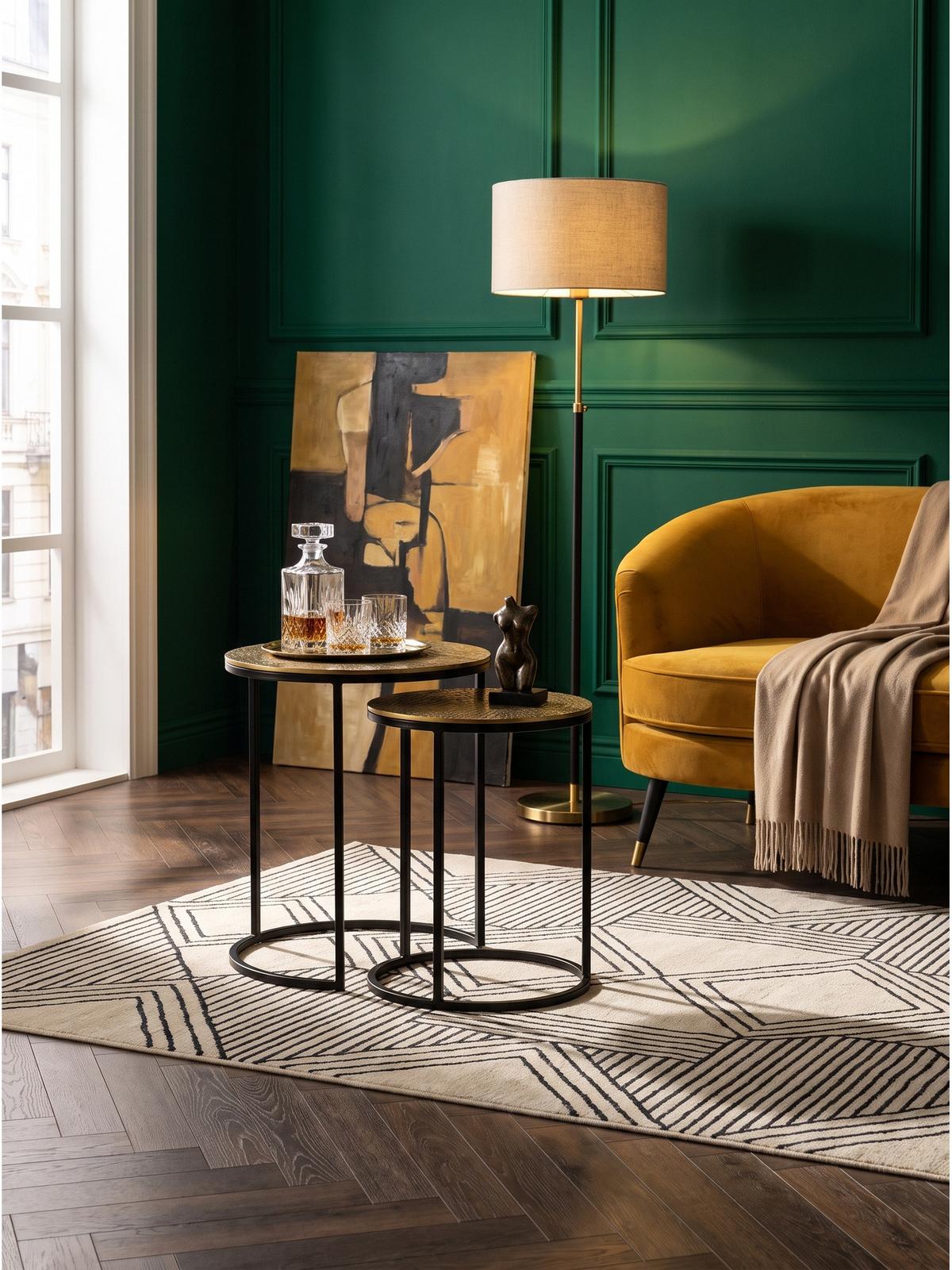 BEISTELLTISCHE 2er-Set VIENNE, Aluminium, handgefertigt, Gold, Ø 40 x 48 cm - Goldfarben/Schwarz, Metall (40/40/48cm) - KADIMA DESIGN