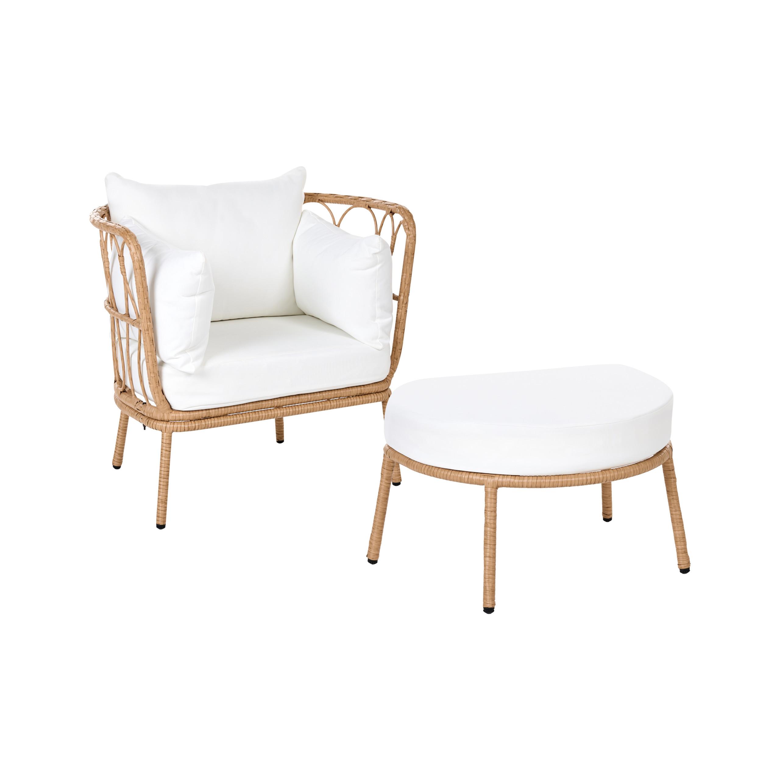 GARTENSESSEL mit Fußstütze Polyrattan Hellbraun Fonni - Hellbraun, Kunststoff (75/85/55cm) - Beliani