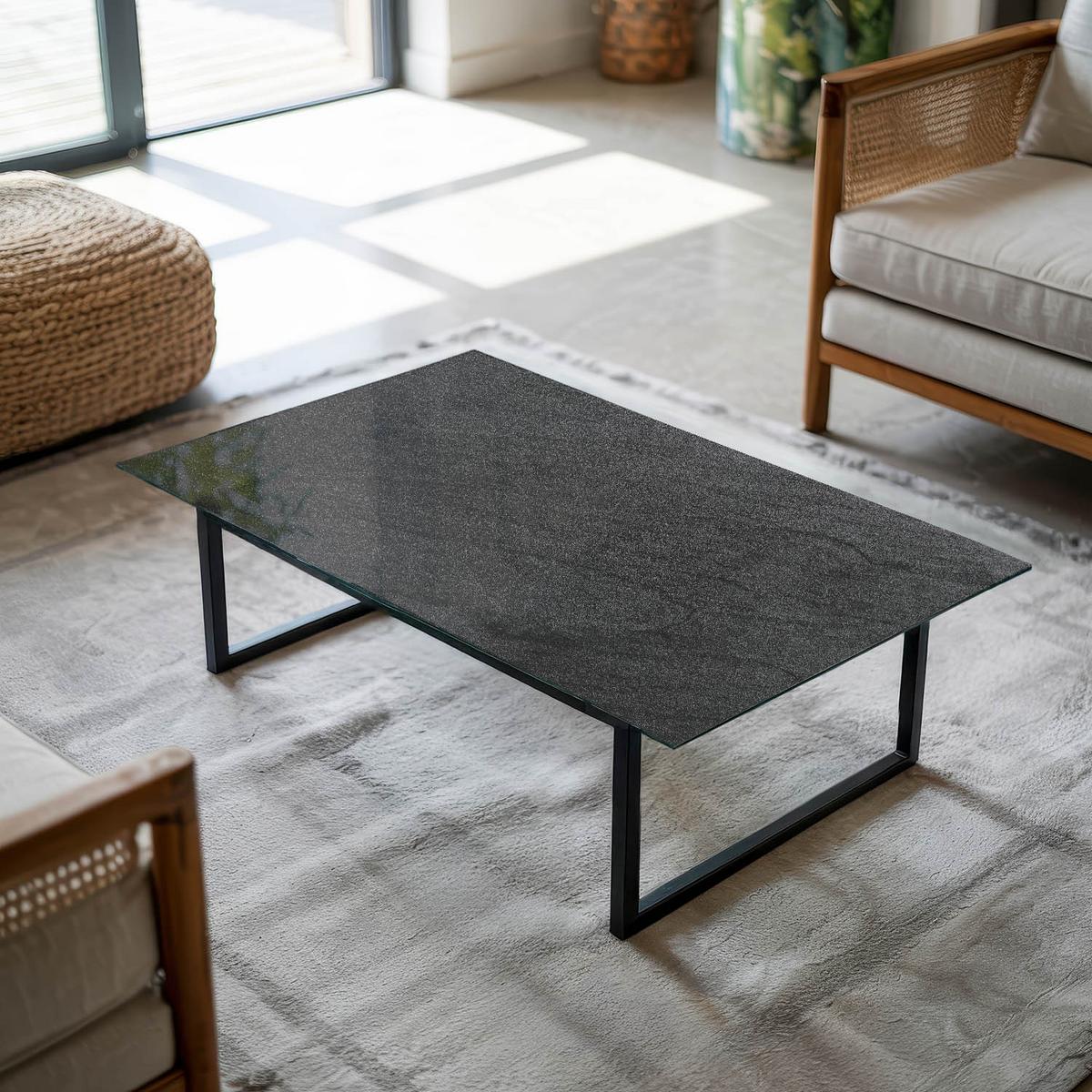 TISCHPLATTE 120x80 cm Natürliche Steinstruktur - Schwarz, Glas (0.4/120/80cm) - TULUP