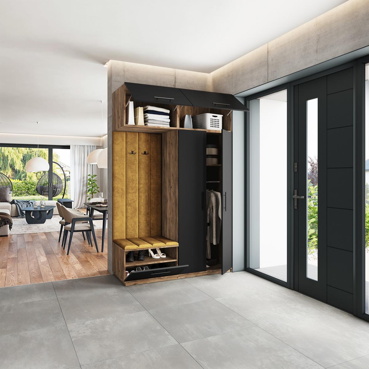GARDEROBENSCHRANK REMA 150/240/60 cm Modern Garderobe-Set Eiche Lefkas - Eichefarben/Gelb, Holzwerkstoff (150/240/60cm) - MASSENO
