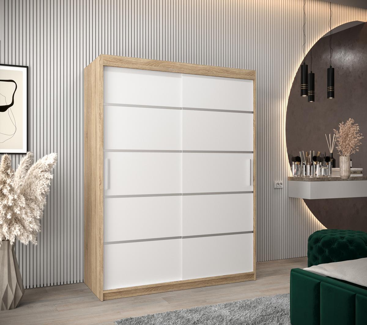 SCHWEBETÜRENSCHRANK 200/150/62 2-türig - Silberfarben/Schwarz, Holz/Kunststoff (150/200/62cm) - MÖBEL KRYSPOL